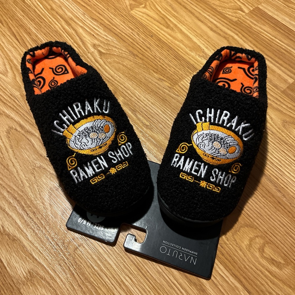Black and orange Naruto Shippuden Ichiyaki Ramen Shop slippers